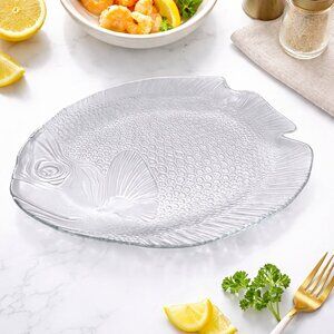 Vintage Arcoroc Embossed Glass Fish Platter | 15.5” Serving Tray | France